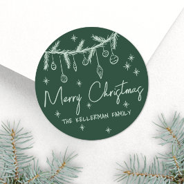 Hand Drawn Green Merry Christmas Runt Klistermärke