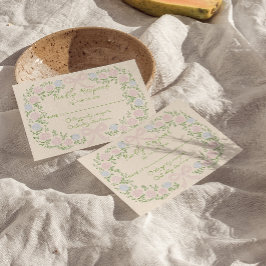 Hand Drawn Green Pink Bow Floral Wreath Wedding OSA Kort