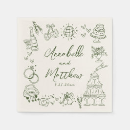 Hand Drawn Green Retro Wedding Pappersservett