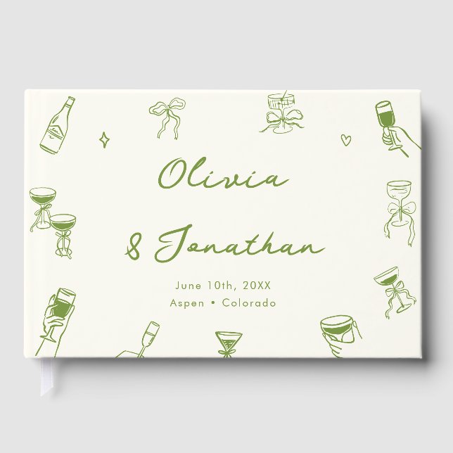 Hand Drawn Green Wedding Gästböcker (Framsida)