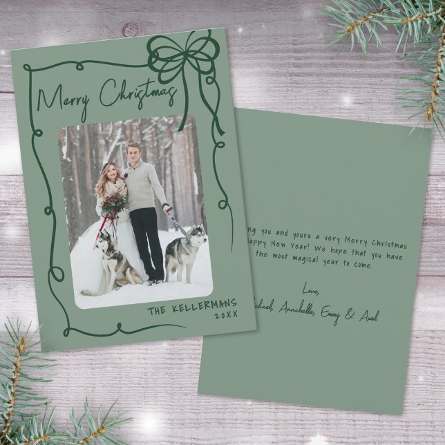 Hand Drawn Green Whimsical Merry Christmas Julkort (Hand Drawn Green Whimsical Merry Christmas Holiday Card)