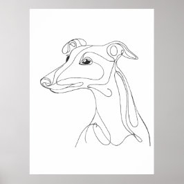 Hand Drawn Greyhound Line Art - Minimalist Design Poster