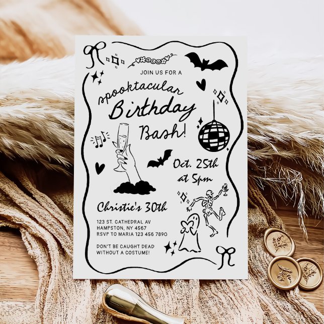 Hand Drawn Halloween Adult Birthday Party Inbjudningar (Skapare uppladdad)