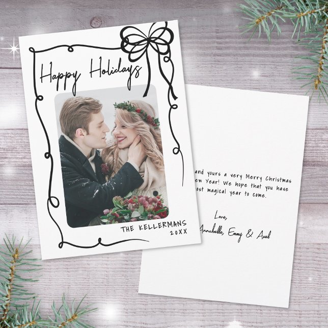 Hand Drawn Happy Julkort (Hand Drawn Whimsical Christmas Happy Holidays Holiday Card)