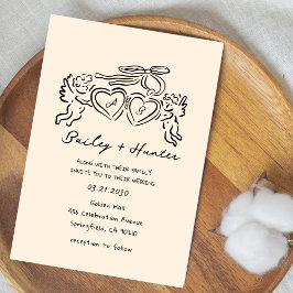 hand drawn heart couple Whimsical Wedding Inbjudningar