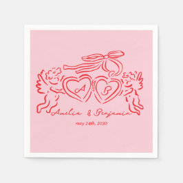 hand drawn heart couple whimsical wedding pappersservett