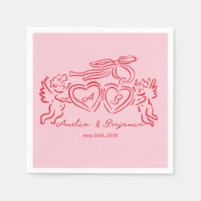hand drawn heart couple whimsical wedding pappersservett (Framsidan)