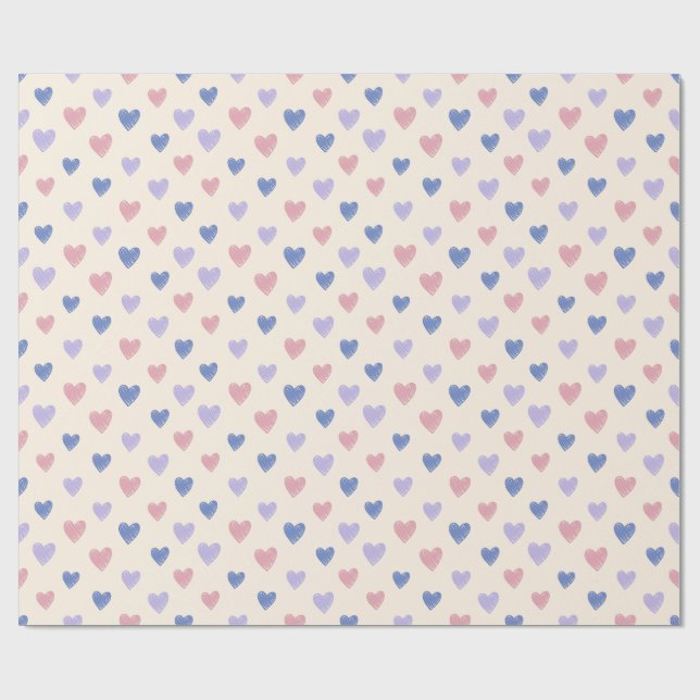 Hand Drawn Heart Doodle Pattern Wrapping Paper Presentpapper (Platt)
