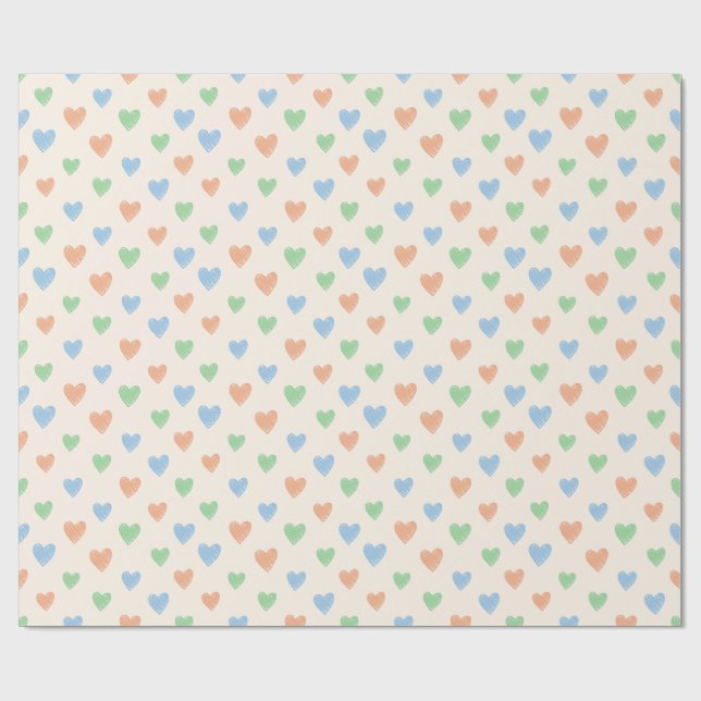 Hand Drawn Heart Doodle Pattern Wrapping Paper Presentpapper (Platt)