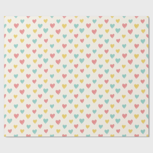 Hand Drawn Heart Doodle Pattern Wrapping Paper Presentpapper (Platt)