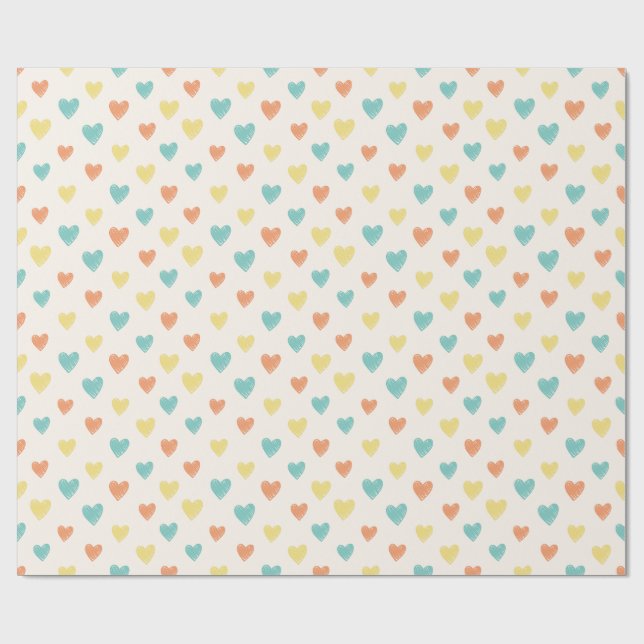 Hand Drawn Heart Doodle Pattern Wrapping Paper Presentpapper (Platt)