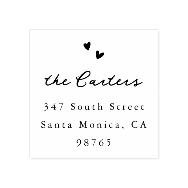 Hand Drawn Hearts Whimsical Script Name & Address Stämpel (Tryck)