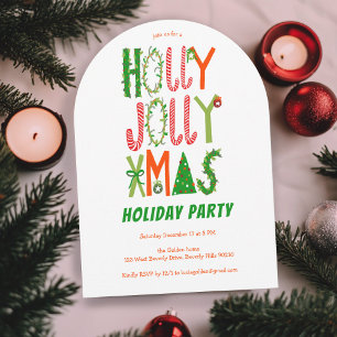 Hand-Drawn Holly Jolly Julens ANPASSNINGSBAR Helgd Inbjudningar