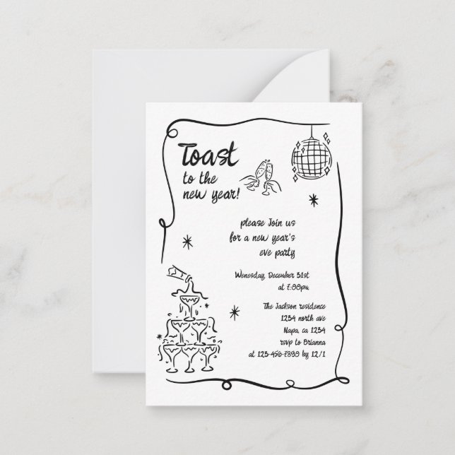 Hand Drawn Illustrated New Years Eve Party In Anteckningskort (Framsida)