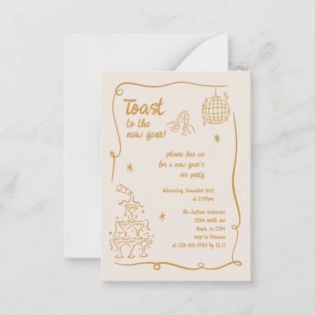 Hand Drawn Illustrated New Years Eve Party In Anteckningskort (Framsida)