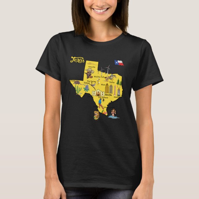 Hand Drawn Illustration of Texas Map Tourist Desti T Shirt (Framsida)