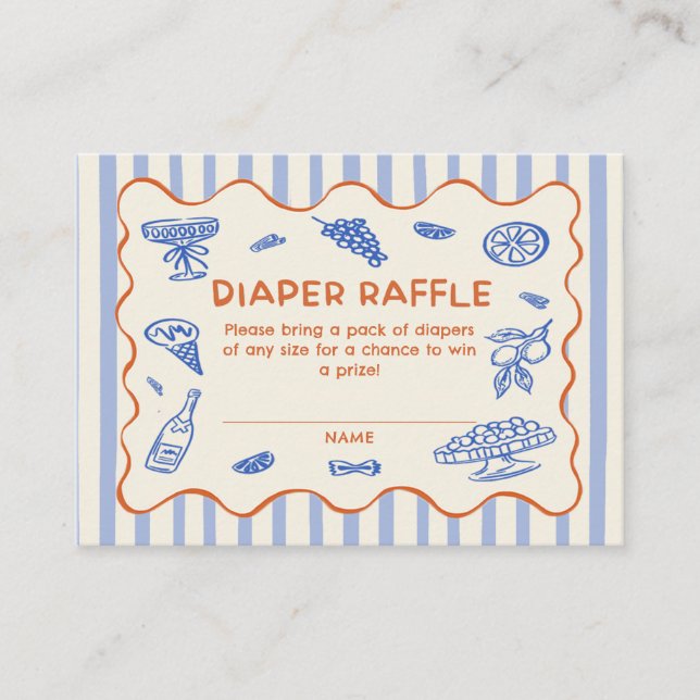 Hand Drawn Italian Baby Shower Diaper Raffle Tilläggskort (Framsida)