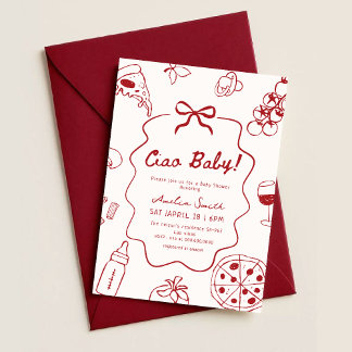 Hand Drawn Italian Ciao Baby Shower Inbjudningar