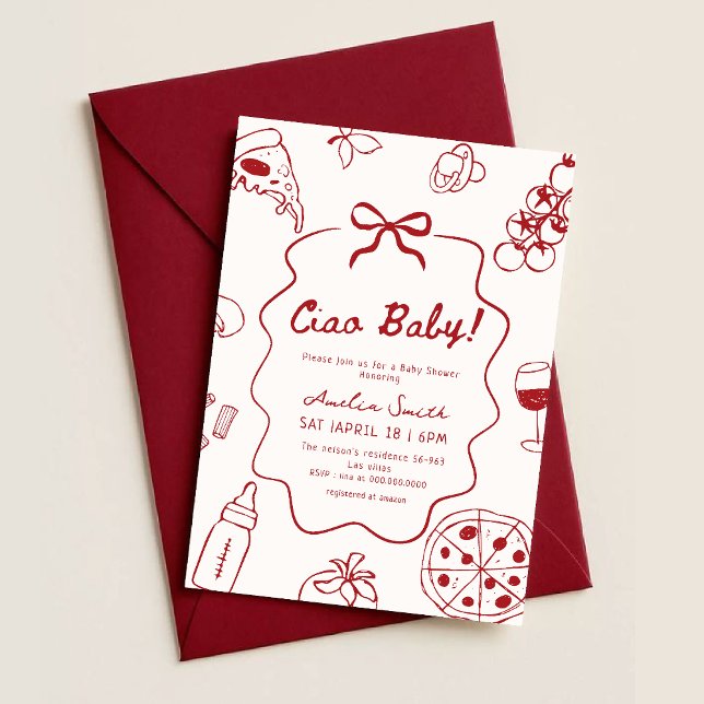 Hand Drawn Italian Ciao Baby Shower Inbjudningar (Skapare uppladdad)