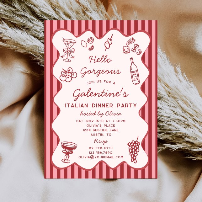 Hand Drawn Italian Pasta Dinner Galentines Party Inbjudningar (Skapare uppladdad)