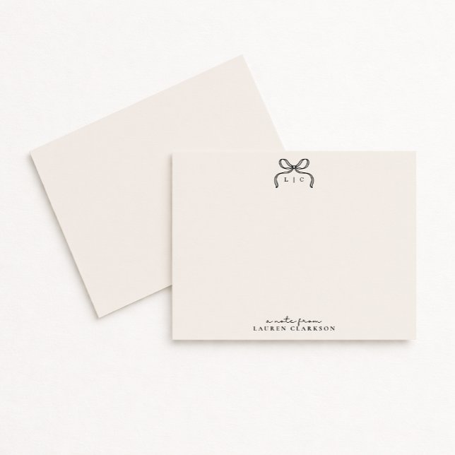 Hand Drawn Ivory and Black Bow Monogram Note Card Inbjudningar (Skapare uppladdad)