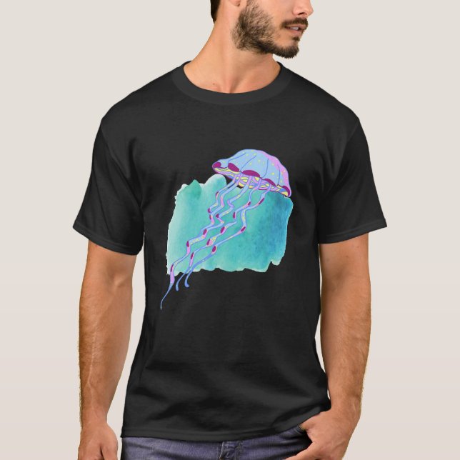 Hand Drawn Jellyfish Deep Ocean Creatures and Rift T Shirt (Framsida)