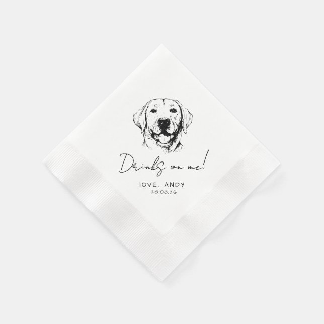 Hand Drawn labrador retrieve Drinks on me Cocktail Pappersservett (Hörn)
