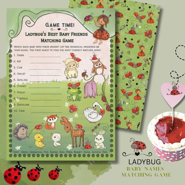 Hand-Drawn Ladybug & Friends Baby Animal Matching  Inbjudningar (Hand-Drawn Ladybug & Friends Baby Animal Matching Invitation)