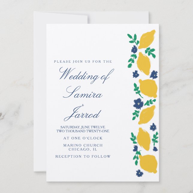 Hand Drawn Lemon Botanical Abstrakt Bröllop Kraft (Framsida)