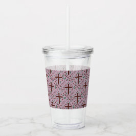 Hand-drawn Lenten Cross and Roses Clear Tumbler Take Away Mugg