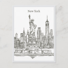 Hand drawn Liberty Statue New York Landmark Vykort