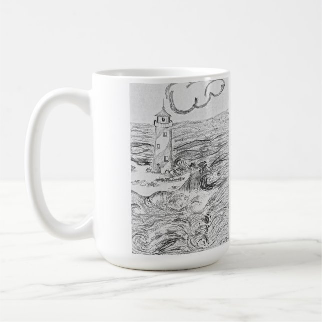 Hand drawn light House on mug Kaffemugg (Vänster)