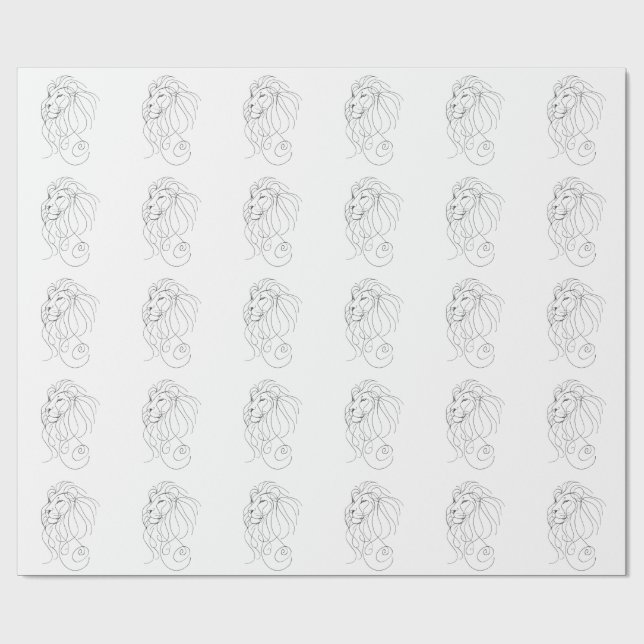 Hand Drawn Lion - Minimalist Line Art Presentpapper (Platt)