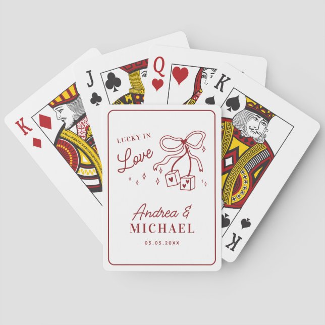Hand Drawn Lucky in Love Vegas Wedding Guestbook Casinokort (Baksidan)