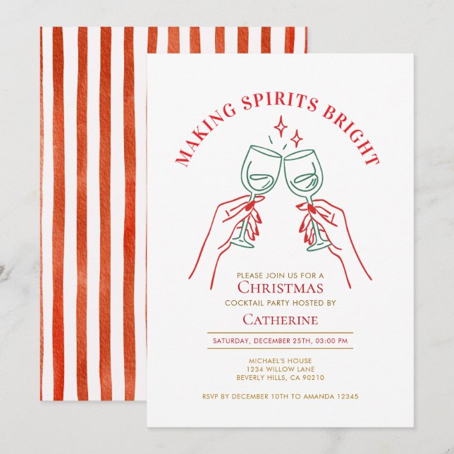 Hand Drawn Making Spirit Bright Christmas Party Inbjudningar (Fram/baksida)