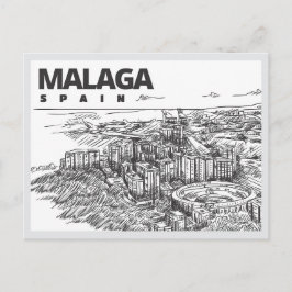 Hand drawn Malaga Spain Landmark Vykort