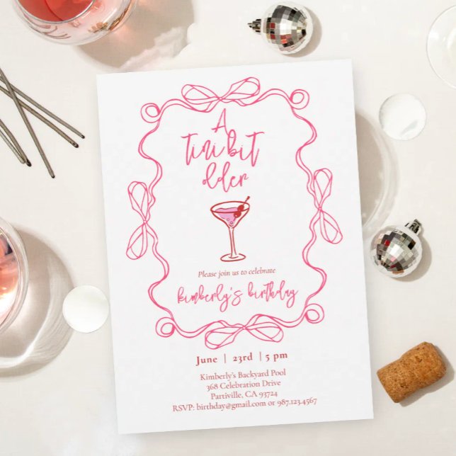 Hand drawn Martini A Tiny Bit Older Birthday Party Inbjudningar (Skapare uppladdad)