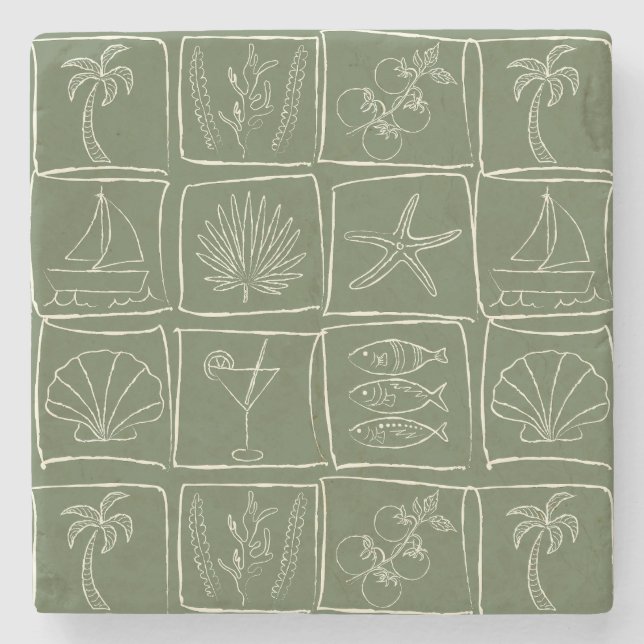 Hand-Drawn Mediterranean Faux Tile Olive Grove Stenunderlägg (Framsidan)