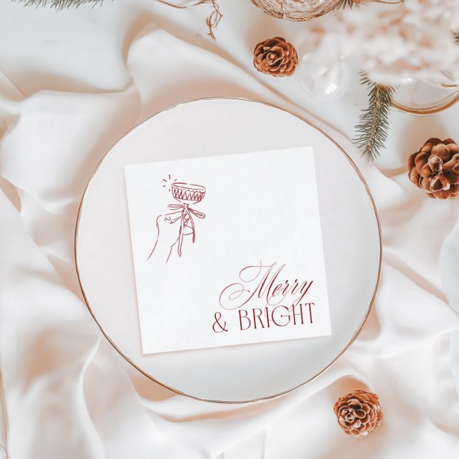 Hand Drawn Merry & Bright Christmas Holiday Party Pappersservett (Hand Drawn Merry & Bright Christmas Holiday Party Napkins)