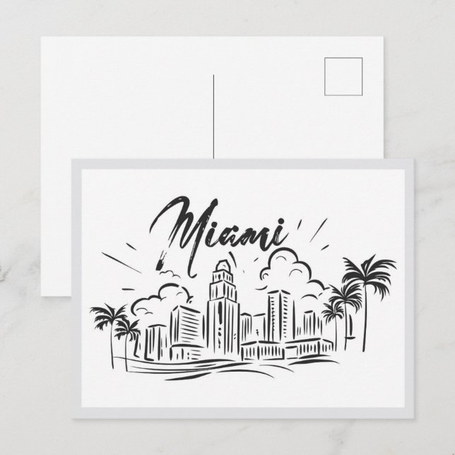 Hand drawn Miami Florida USA Vykort (Fram/baksida)