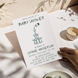Hand Drawn Minimalist Baby Shower Party  Inbjudningar