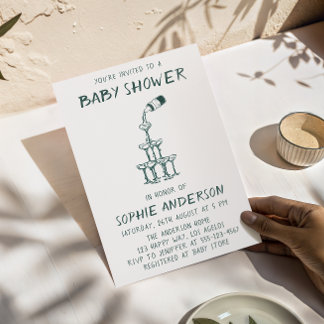 Hand Drawn Minimalist Baby Shower Party  Inbjudningar