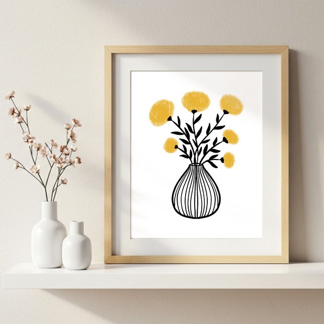 Hand-Drawn Mixed Media Art Mustard Yellow Florals Poster (Skapare uppladdad)