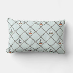 Hand-Drawn Nautical Sailboat med Rope Lumbarkudde