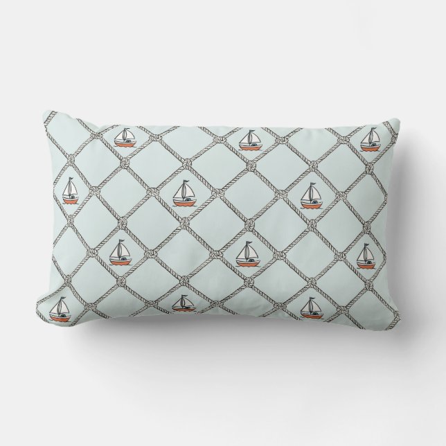 Hand-Drawn Nautical Sailboat med Rope Lumbarkudde (Framsida)