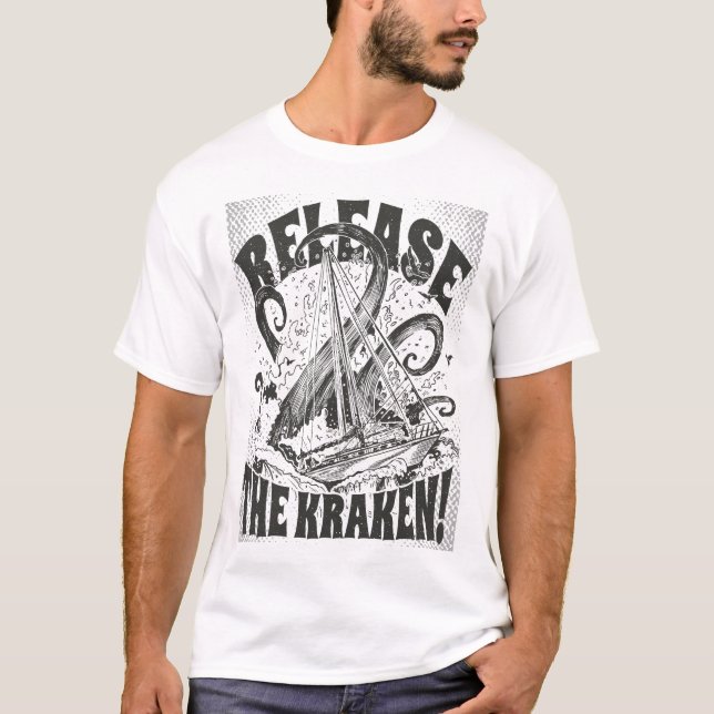 Hand-Drawn Nautical Tee – Release the Kraken! (Framsida)