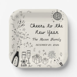 Hand Drawn New Year's Eve Party Paper Plates 