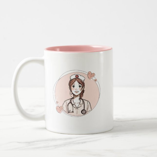 Hand Drawn Nurse Mug Personalized Gift Två-Tonad Mugg (Vänster)