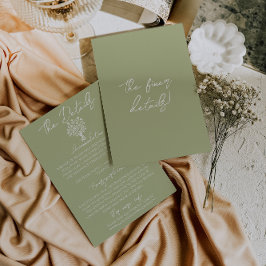 Hand Drawn Olive Green Floral Wedding Details Tilläggskort