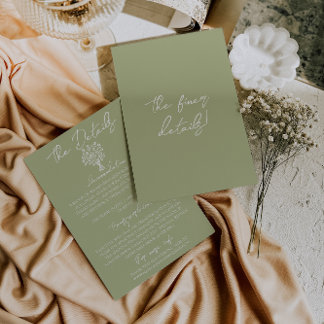 Hand Drawn Olive Green Floral Wedding Details Tilläggskort